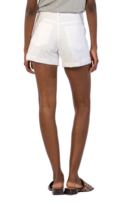 Shop Kut From The Kloth Jane Cuff Raw Hem High Waist Denim Shorts In Optic White