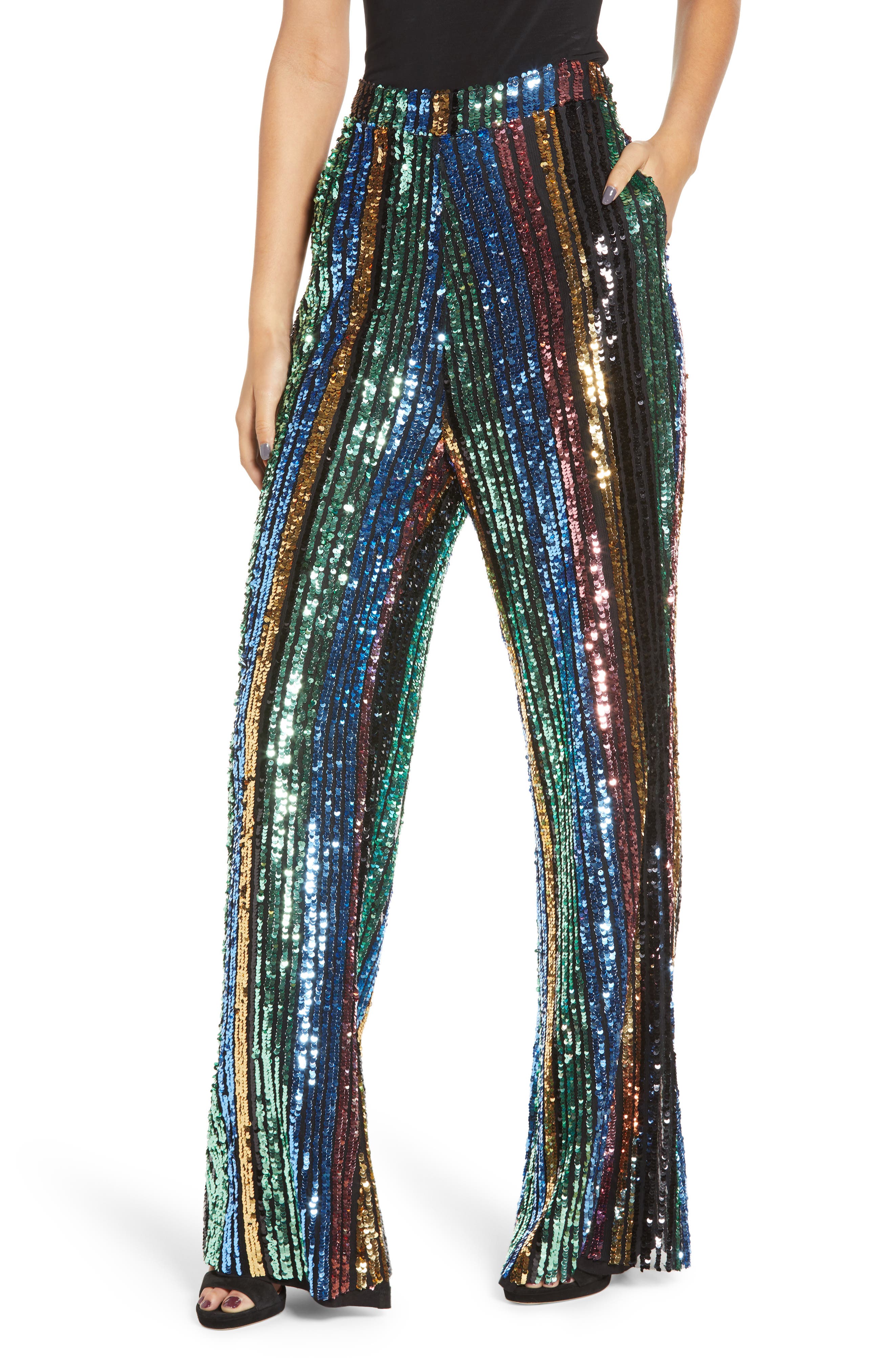 sequin stripe trousers