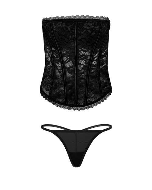 Shop Adore Me Hailey Lined Corset & G-string Set In Black