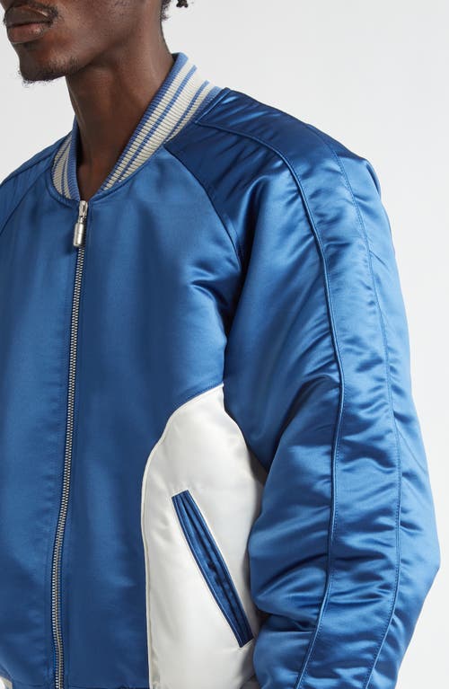 Shop Rhude Chamonix Ski Souvenir Satin Bomber Jacket In Blue/white