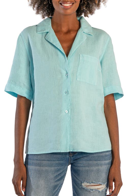 KUT from the Kloth Josie Linen Short Sleeve Camp Shirt Aqua at Nordstrom,