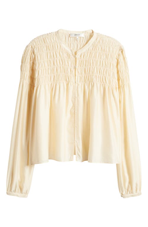 Shop Frame Smocked Silk Blend Top In Champagne