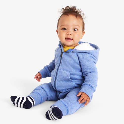 Primary Baby Teddy Fleece-lined Zip Romper In Heather Vintage Blue
