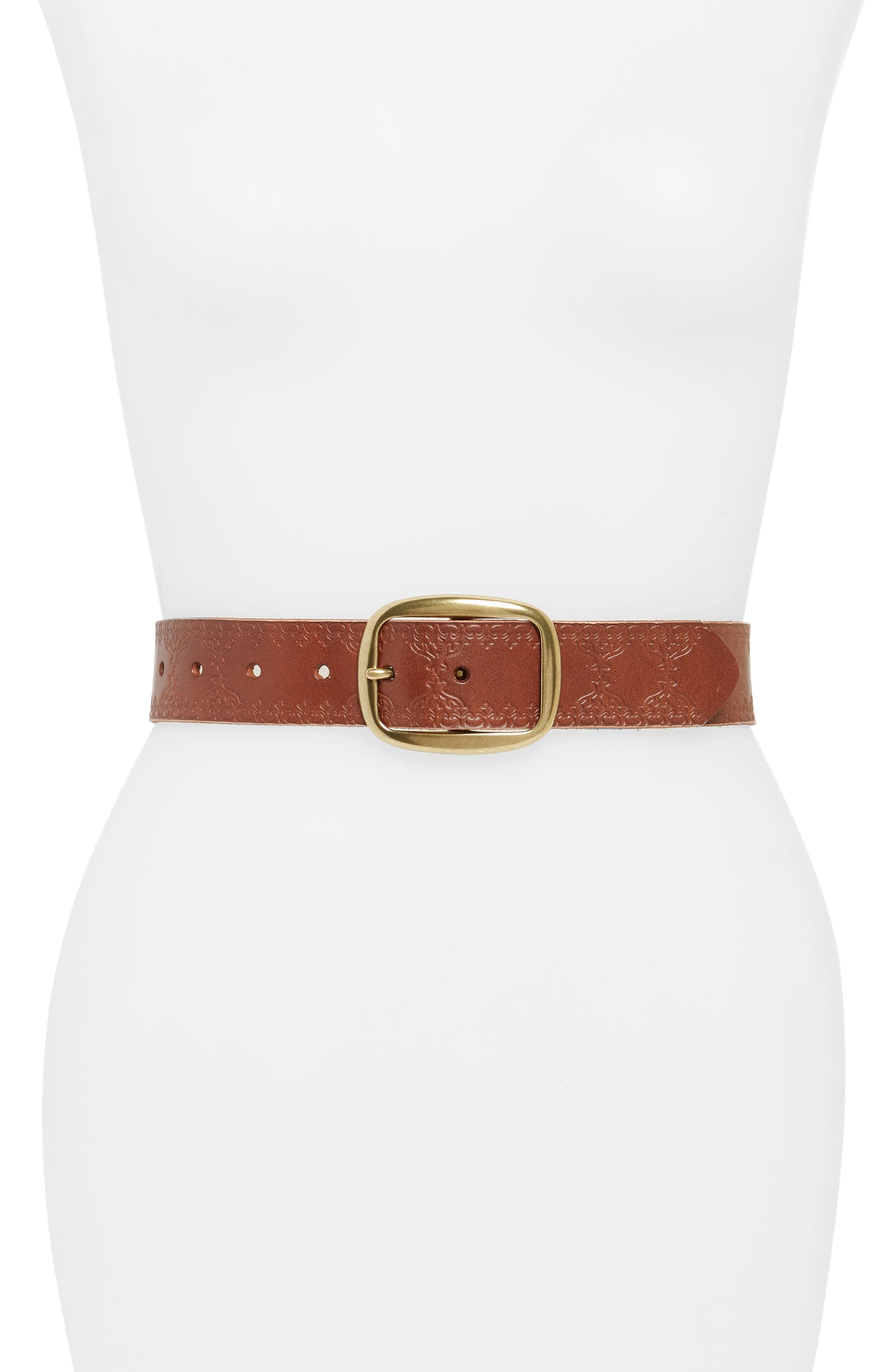 Treasure & Bond Embossed Jean Leather Belt, Cognac