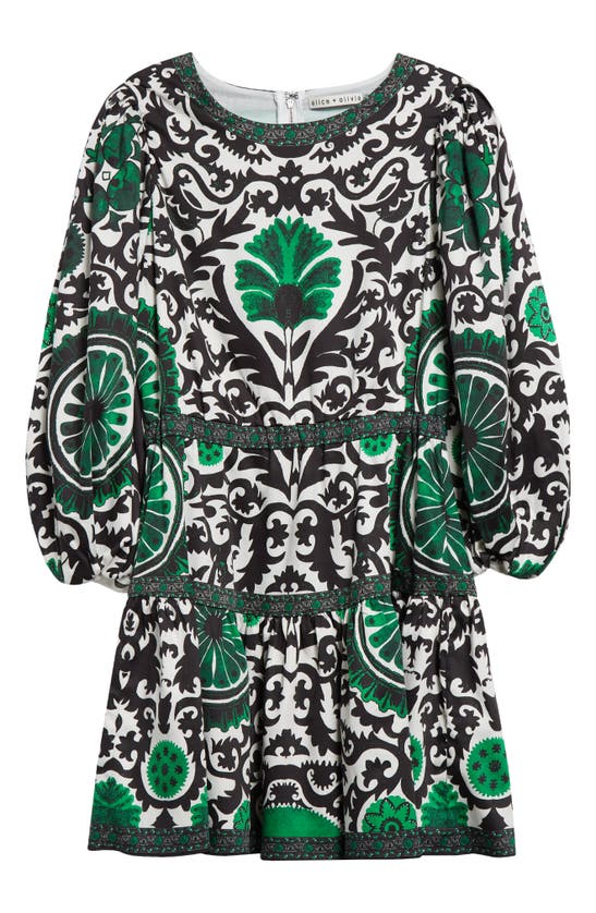 Shop Alice And Olivia Shayla Pleated Long Sleeve Tiered Dress In Monarch Light Emerald Medium