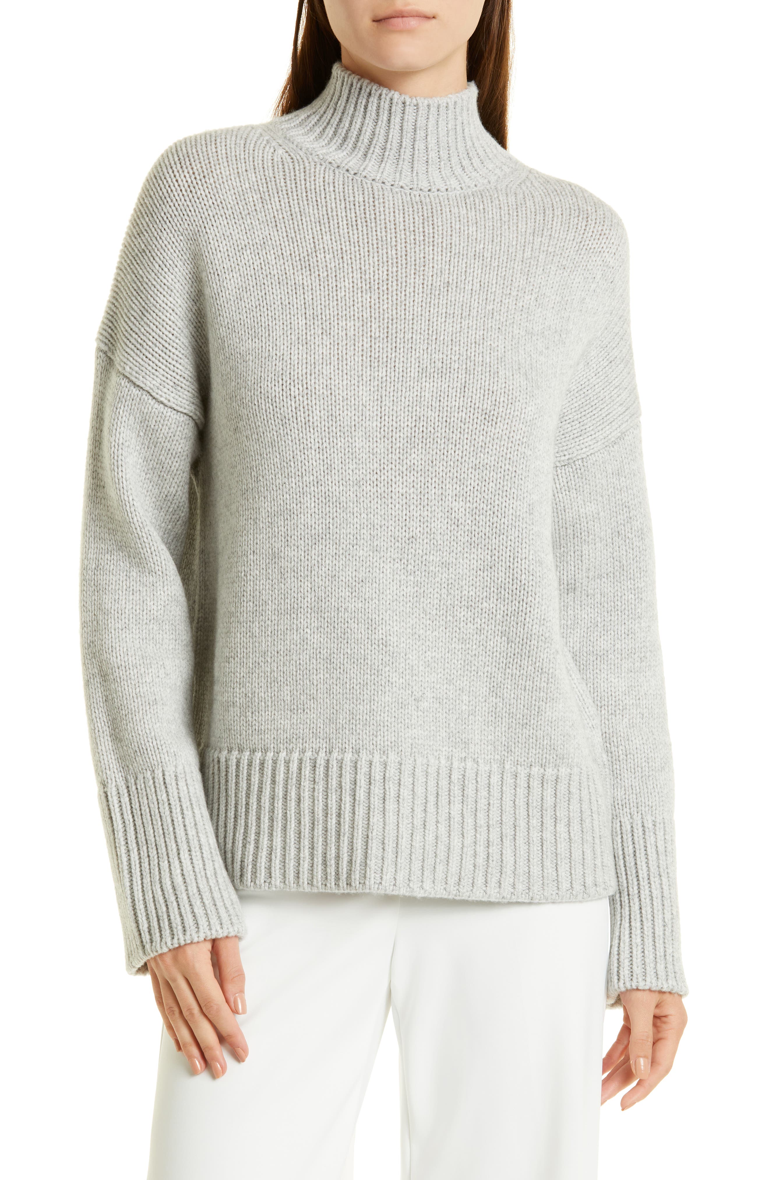 Vince Rib Trim Mock Neck Wool 