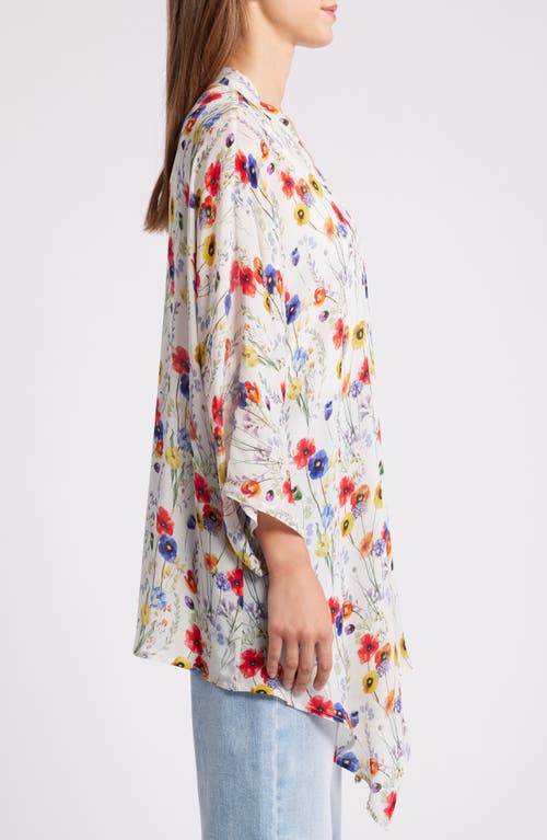 Apny Floral Open Front Jacket In White Multi