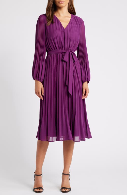 Shop Sam Edelman Pleated Long Sleeve Dress In Eggplant