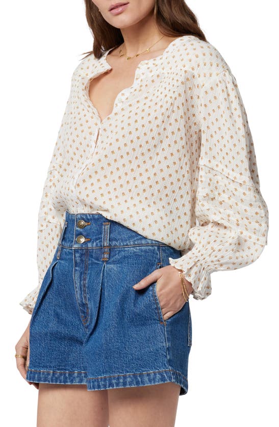 Joie Harlow Long Sleeve Cotton Top In White In Porcelain Multi