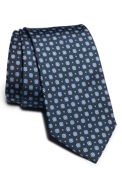 Belmont Floral Medallion Print Silk Tie in Navy