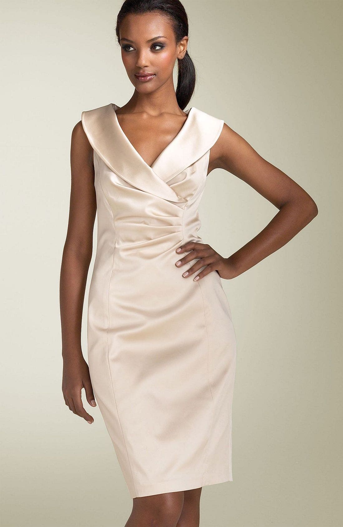 Kay Unger Portrait Collar Stretch Satin Sheath Dress Nordstrom