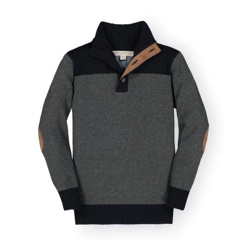 Shop Hope & Henry Baby Boys' Organic Contrast Sweater With Elbow Patches, Infant In Charcoal Heather And Black