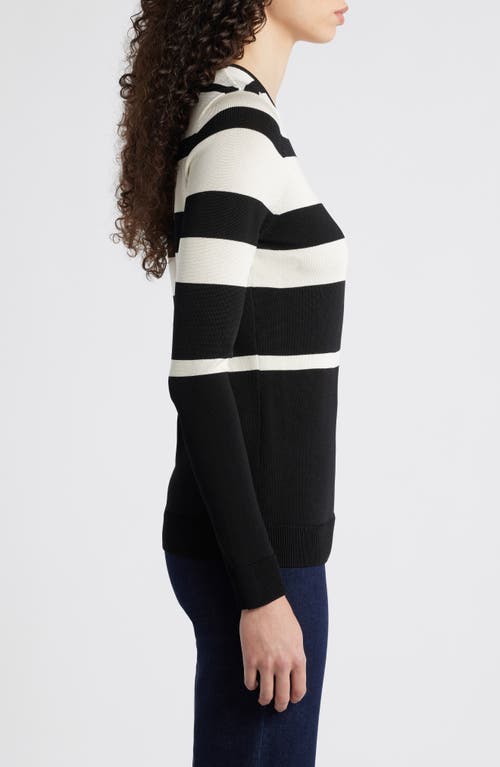 Shop Anne Klein Stripe Crewneck Sweater In Anne Black/anne White