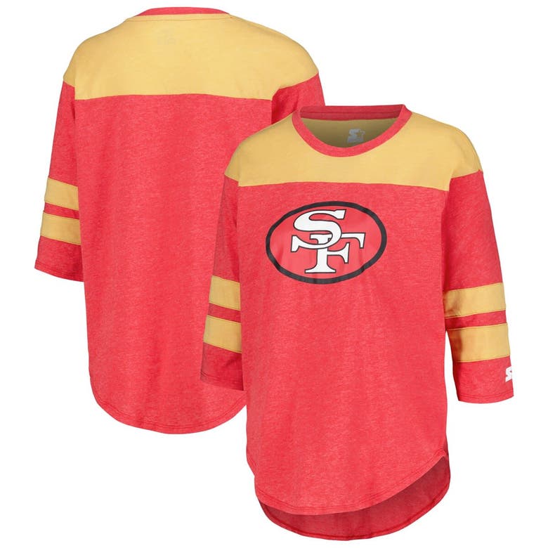 Starter Scarlet San Francisco 49ers Fullback Tri-blend Three-quarter Sleeve T-shirt In Scarlet