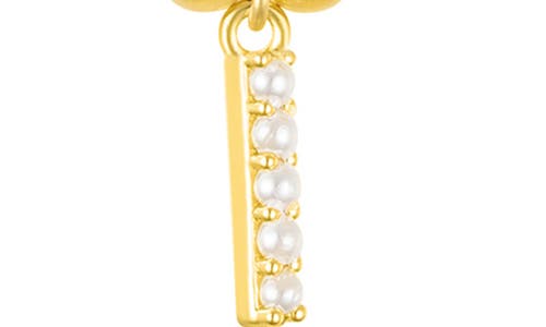Adornia Faux Pearl Initial Charm Beaded Bracelet In Gold White-i