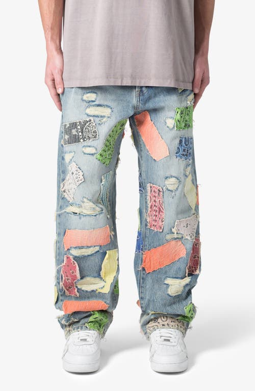 Mnml Ultrabaggy Ripped Bandana Patch Jeans In Blue/multi