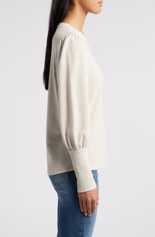 Shop Caslonr Caslon(r) Crewneck Puff Sleeve Rib Top In Beige Oatmeal Light Heather