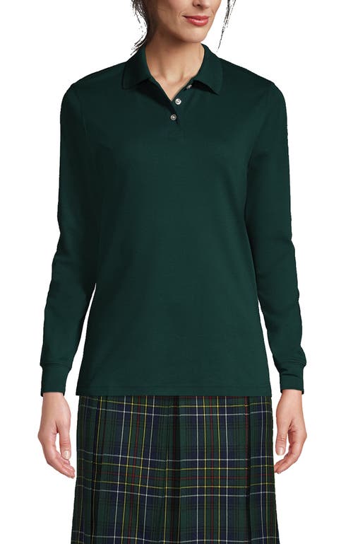 Lands' End School Uniform Long Sleeve Interlock Polo Shirt In Evergreen