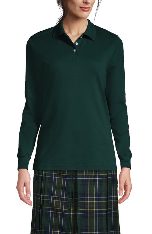 Shop Lands' End School Uniform  Tall Long Sleeve Interlock Polo Shirt In Evergreen