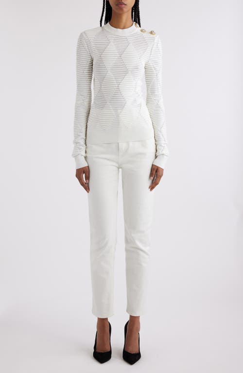 Shop Balmain Diamond Texture Pattern Sweater In 0fa White