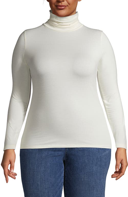 Shop Lands' End Plus Size Lightweight Jersey Skimming Long Sleeve Turtleneck In Ivory