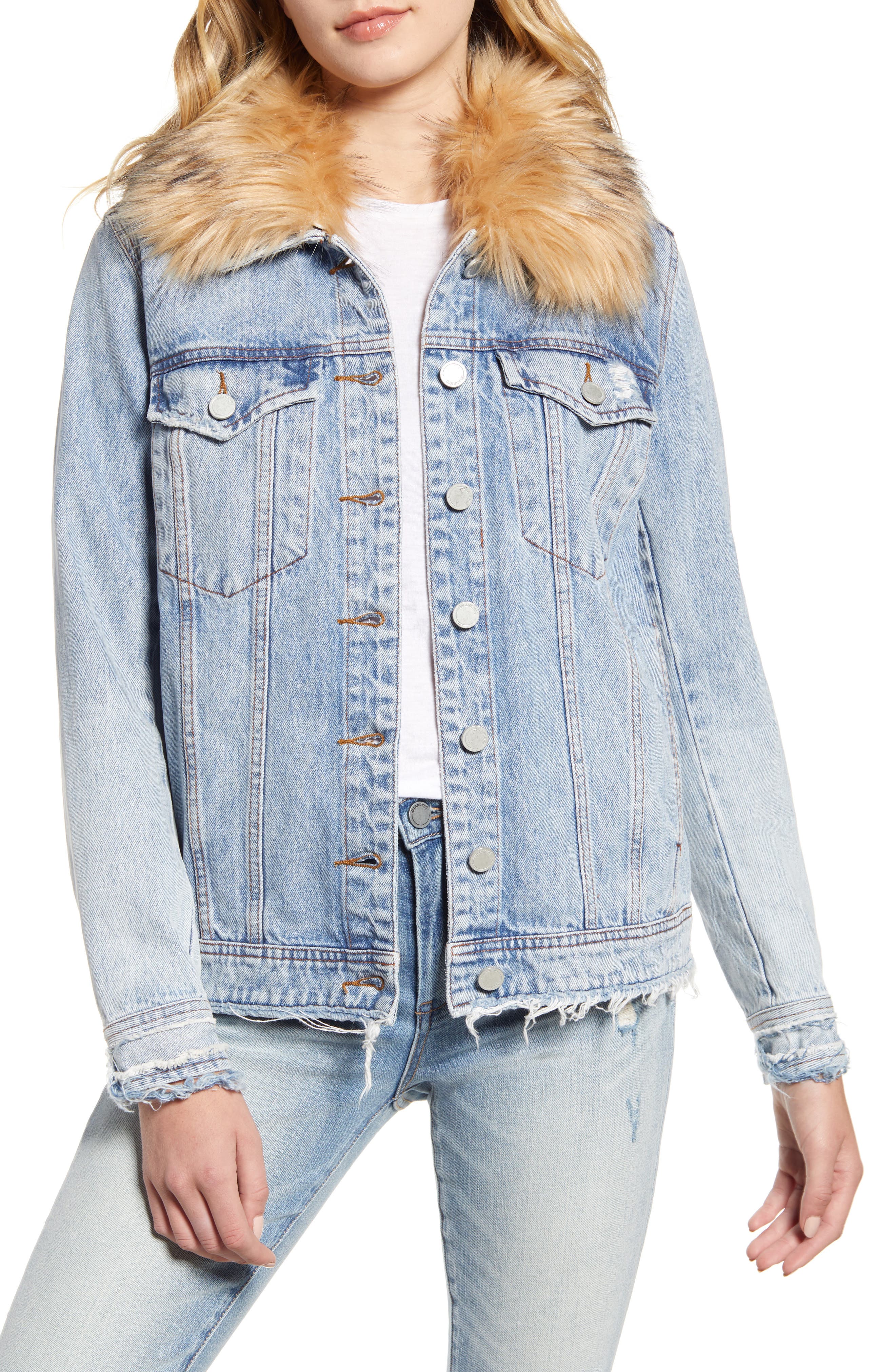 faux shearling collar denim jacket