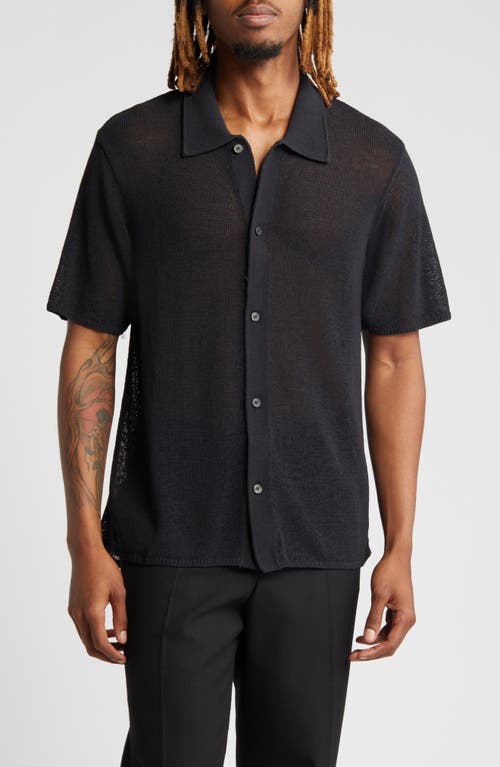 Saturdays NYC Kenneth Short Sleeve Mesh Button-Up Shirt Black at Nordstrom,