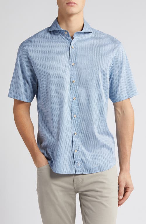 johnnie-O Stinson Geo Print Short Sleeve Button-Up Shirt in Laguna Blue 