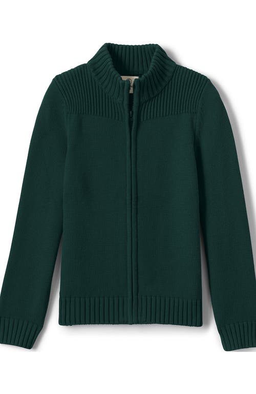 Shop Lands' End School Uniform Boys Cotton Modal Zip Front Cardigan Sweater In Evergreen