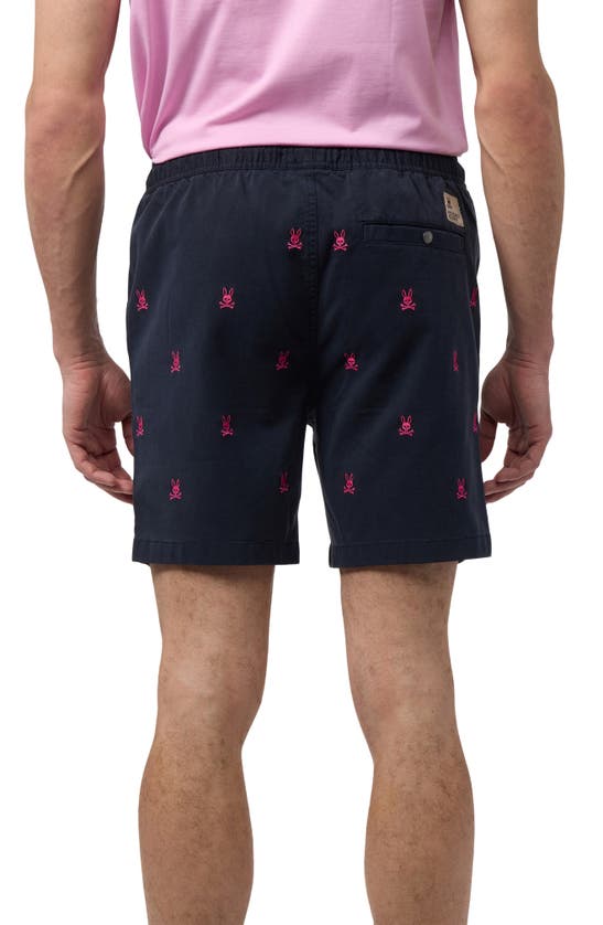 Shop Psycho Bunny Guilford Allover Embroidered Bunny Drawstring Shorts In Navy