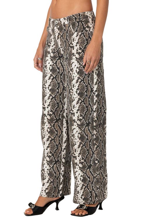 Shop Edikted Snakeskin Print Low Rise Wide Leg Jeans