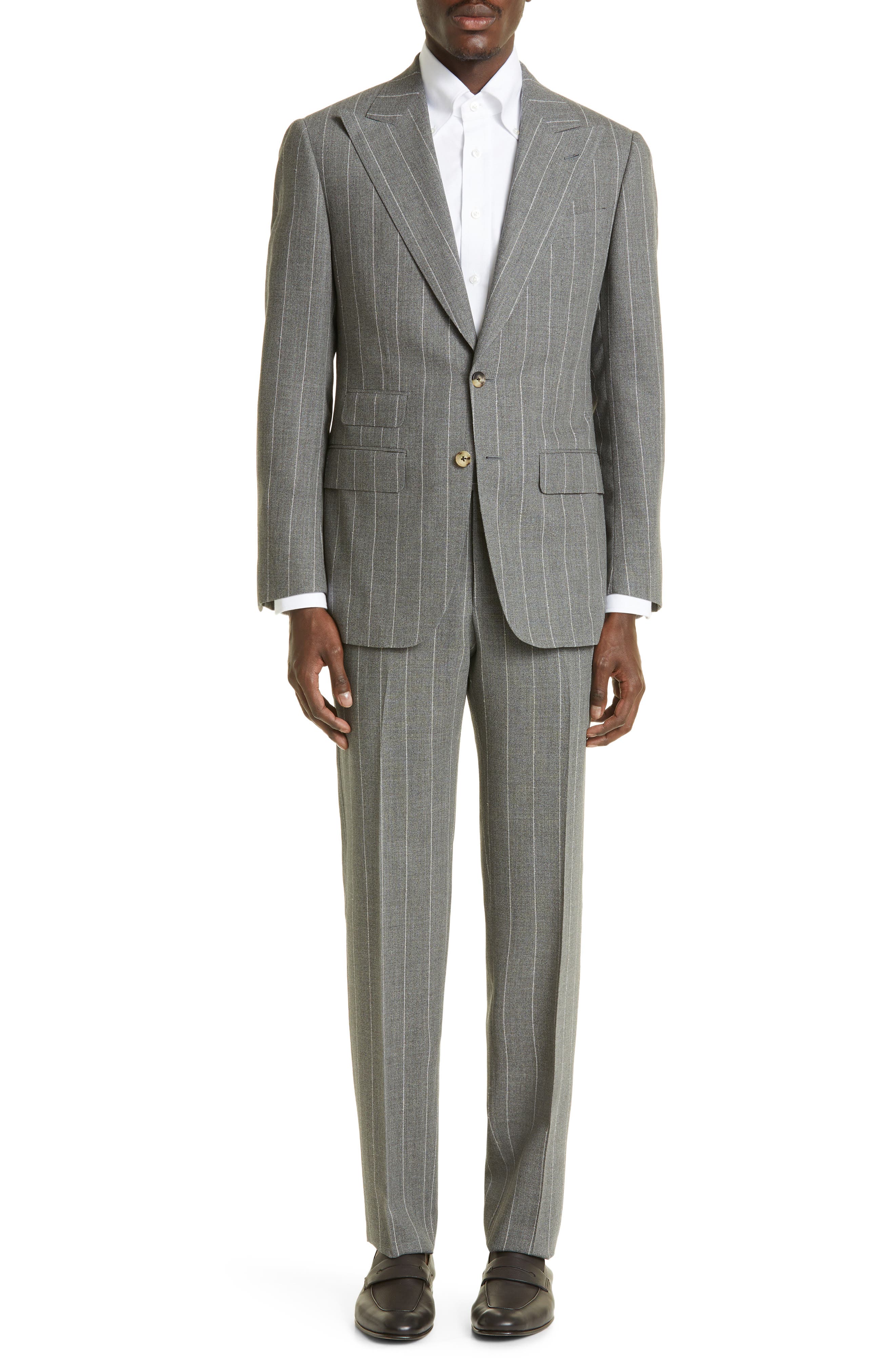 Thom Sweeney Pinstripe Virgin Wool Suit in Grey Pin Stripe | Smart Closet
