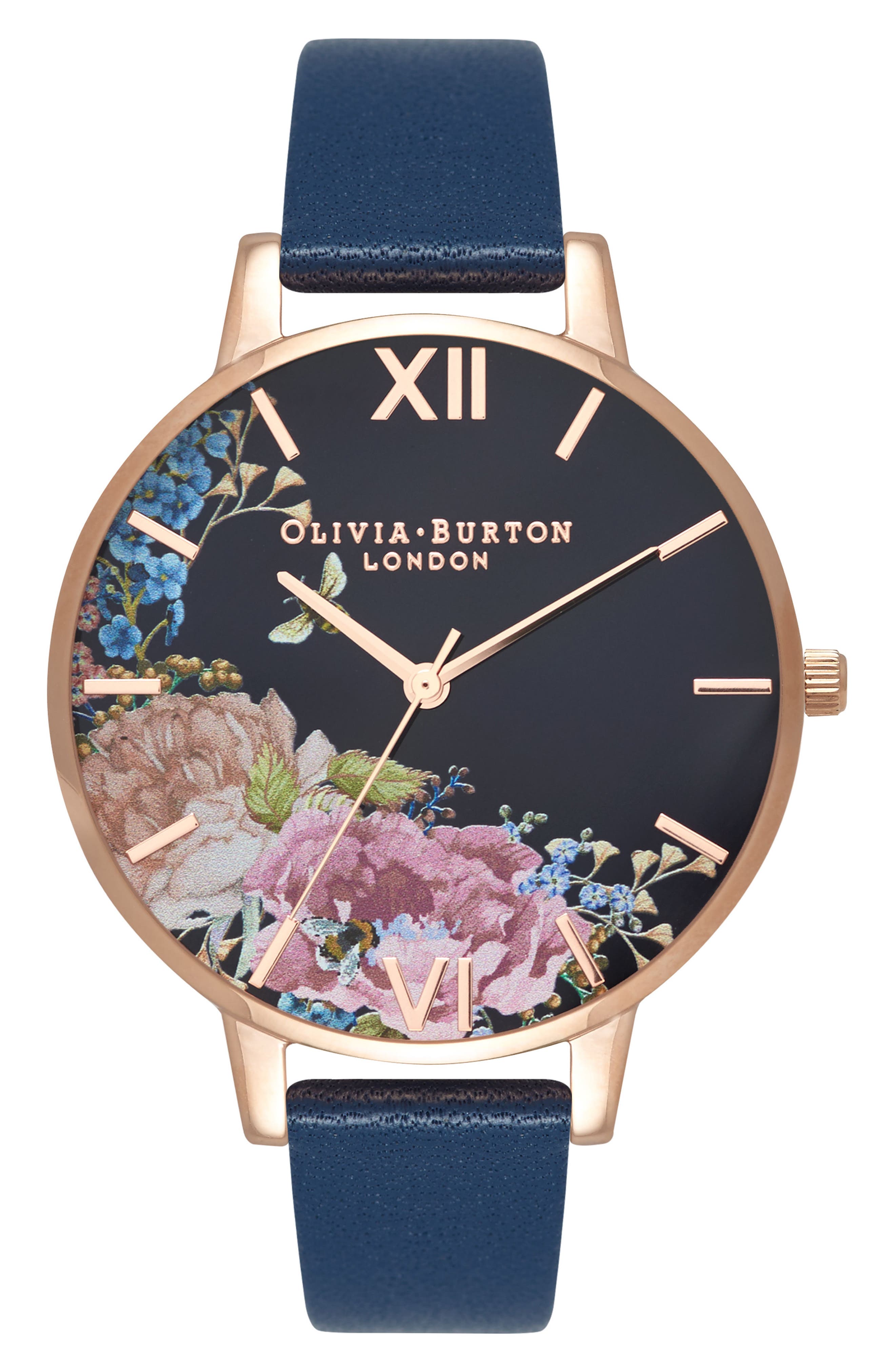 Olivia Burton Enchanted Garden Leather Strap Watch, 38mm Nordstrom