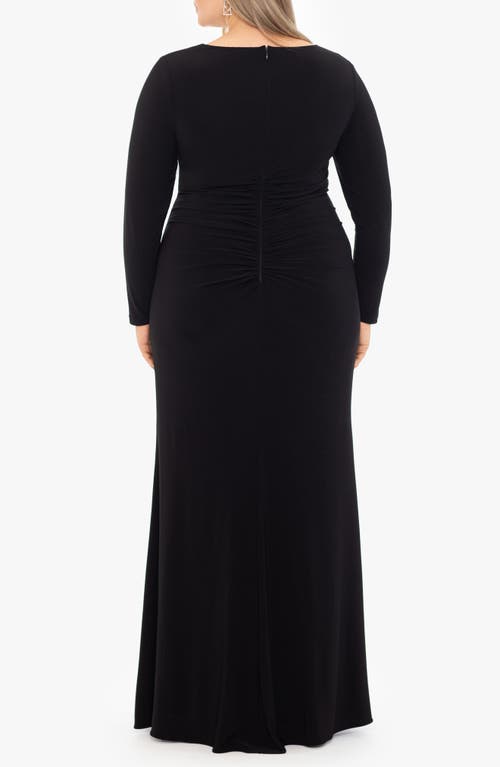 Shop Xscape Evenings Ruffle Long Sleeve Mermaid Gown In Black