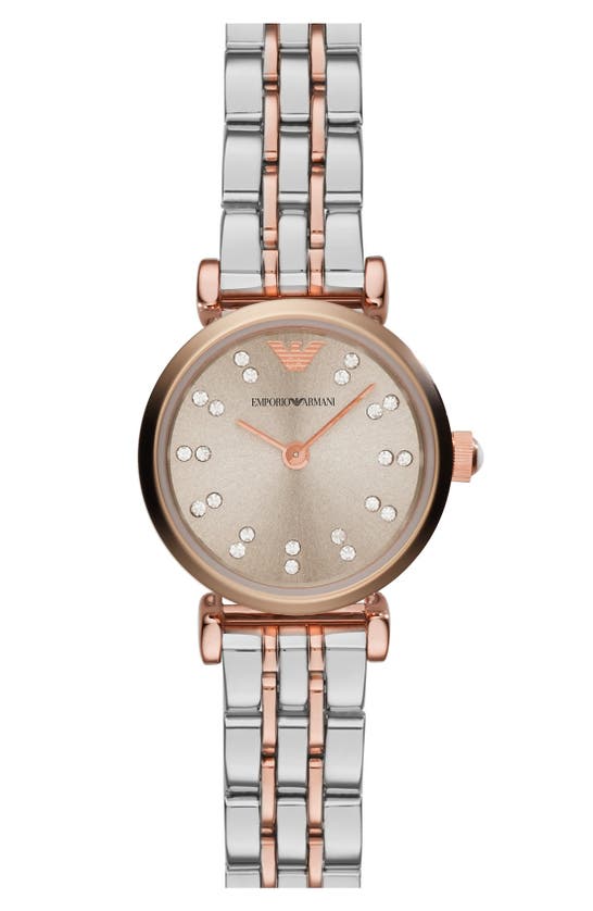 Emporio Armani Crystal Marker Two-tone Bracelet Watch, 22mm In Silver/ Rose Gold