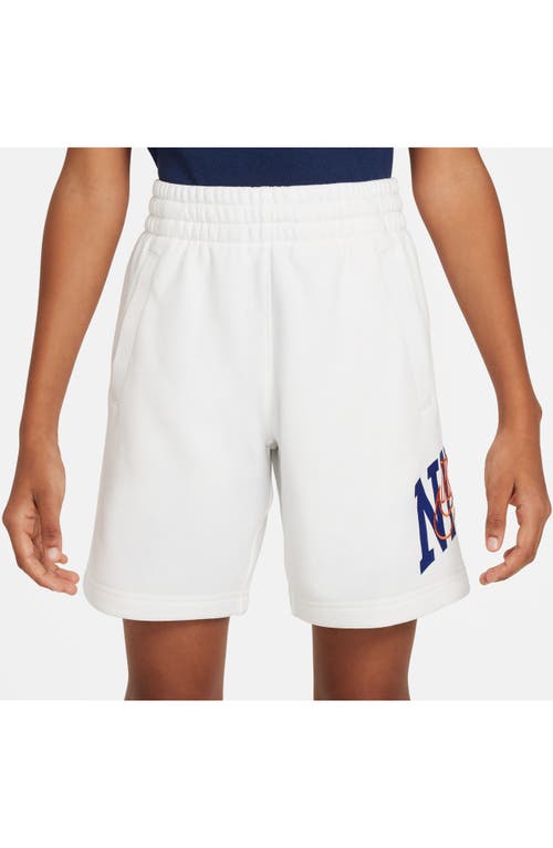 Shop Nike Kids' Club Fleece French Terry Sweat Shorts In White/safety Orange