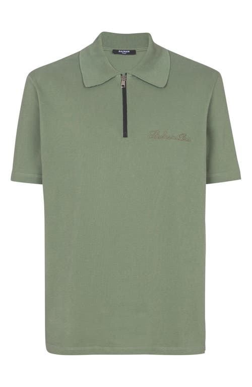 BALMAIN BALMAIN SIGNATURE EMBROIDERED COTTON PIQUÉ ZIP POLO