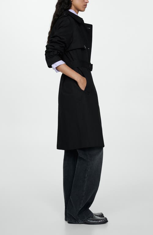 Mango Classic Double Breasted Water Repellent Cotton Trench Coat In Black