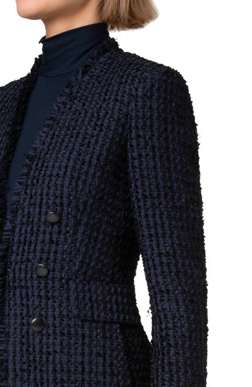 Akris Punto Double Breasted Open Front Tweed Jacket In Navy