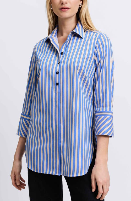 Shop Foxcroft Madison Stripe Stretch Cotton Blend Top In Cobalt Blue/neutral