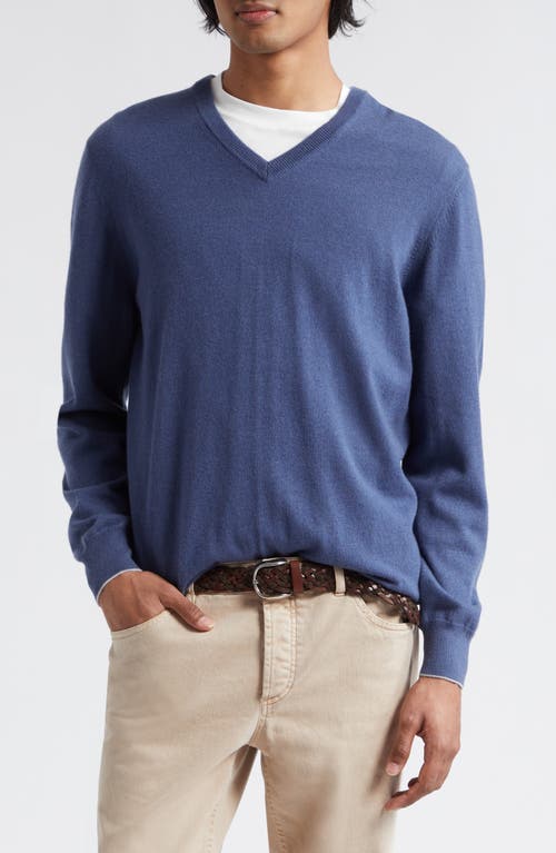 Brunello Cucinelli Cashmere V-neck Sweater In Blue