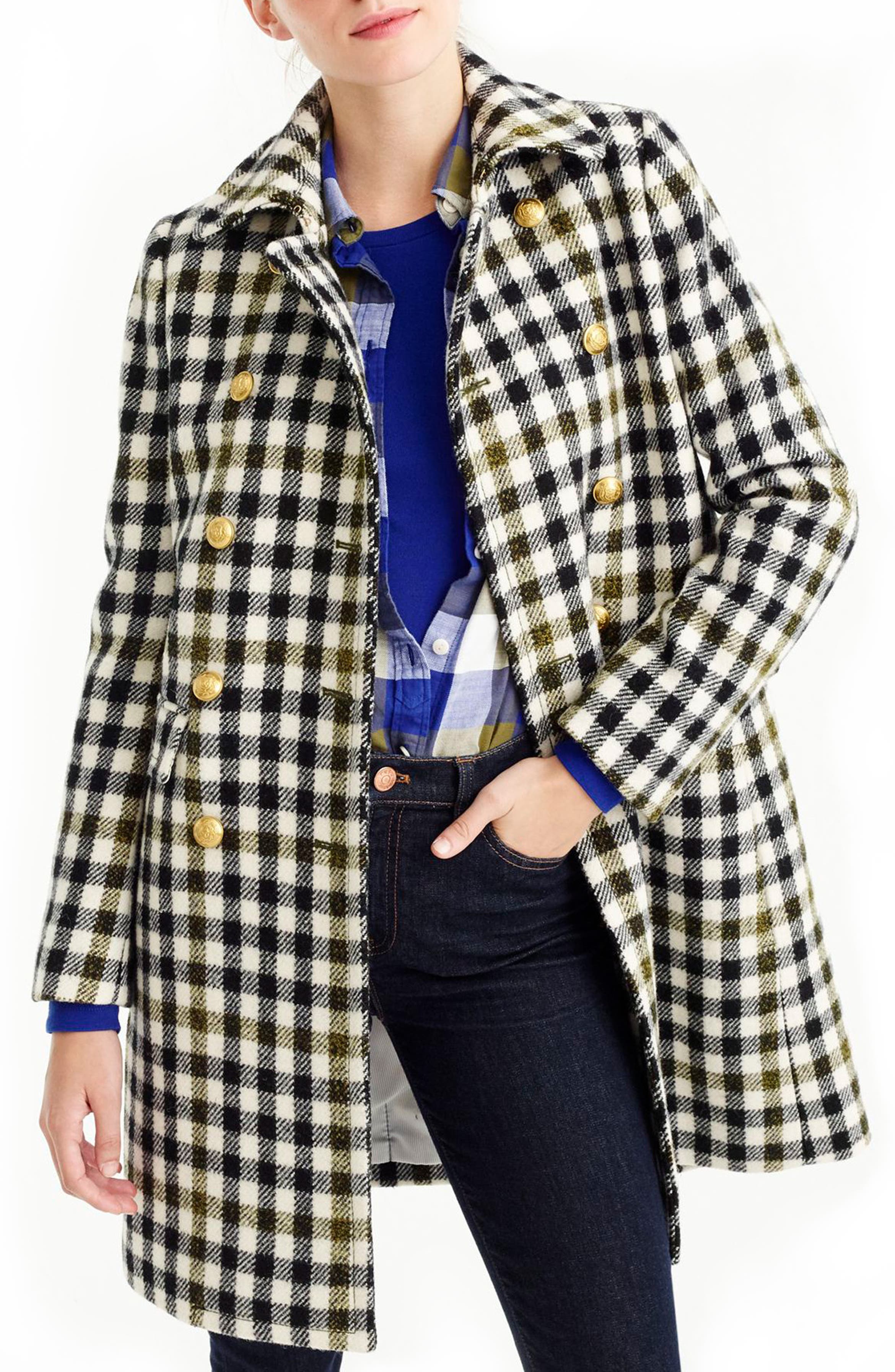 J.Crew Oxford Check Double Breasted Coat | Nordstrom