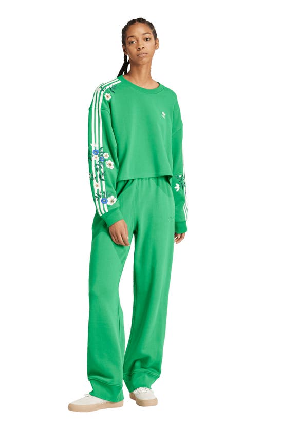 Shop Adidas Originals Floral Embroidered Sweatshirt In Green
