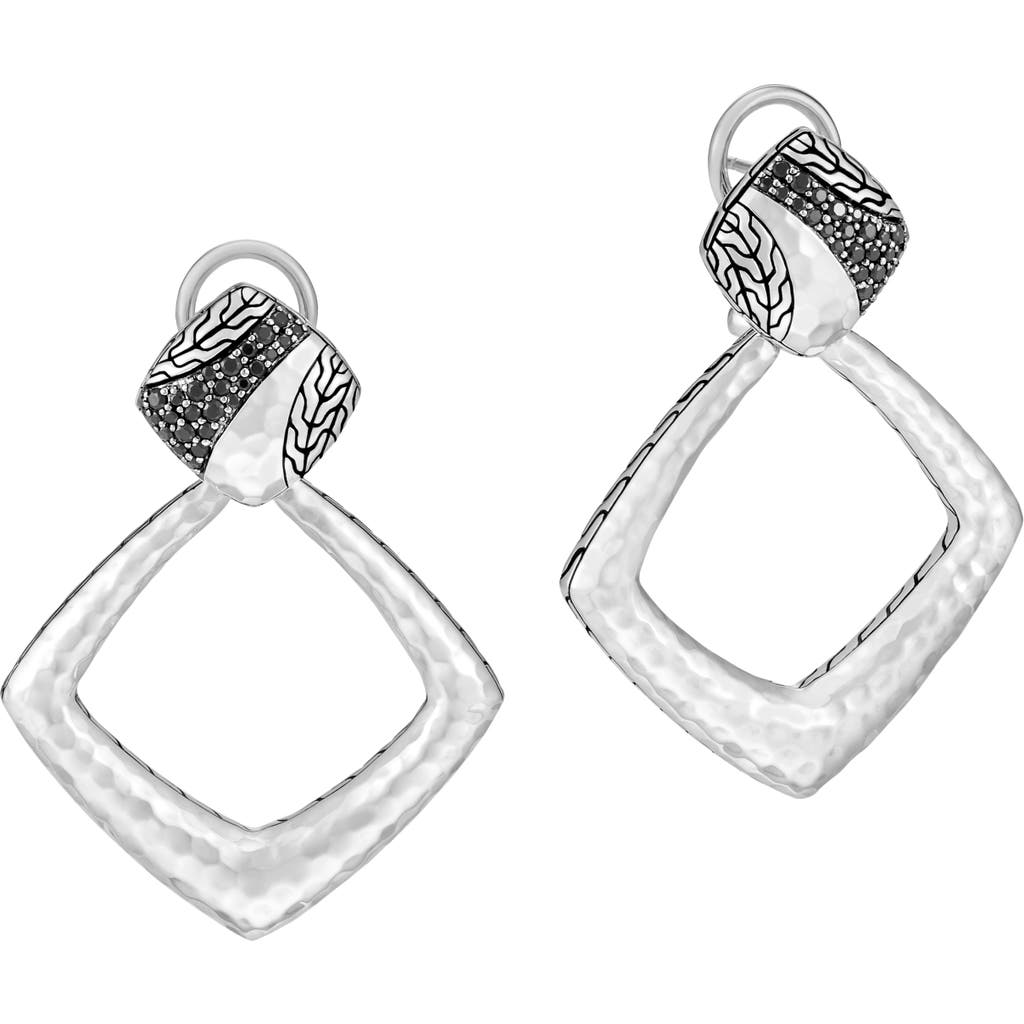 Shop John Hardy Classic Chain Hammered Silver Square Drop Back Earrings In Black/silver