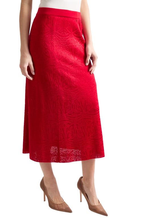 Misook A-line Tonal Patterned Knit Midi Skirt In Rouge