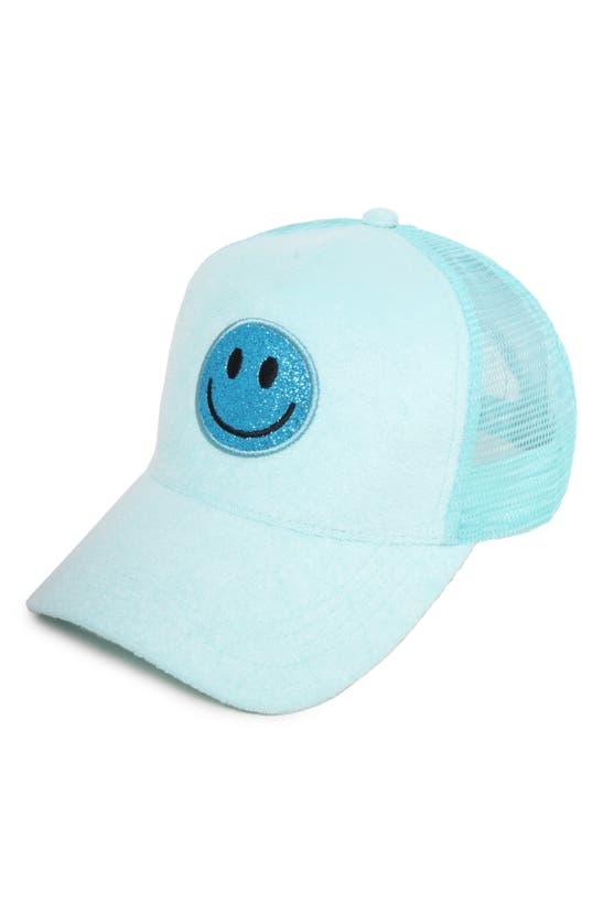 Shop David & Young Glitter Smiley Patch Baseball Cap In Mint