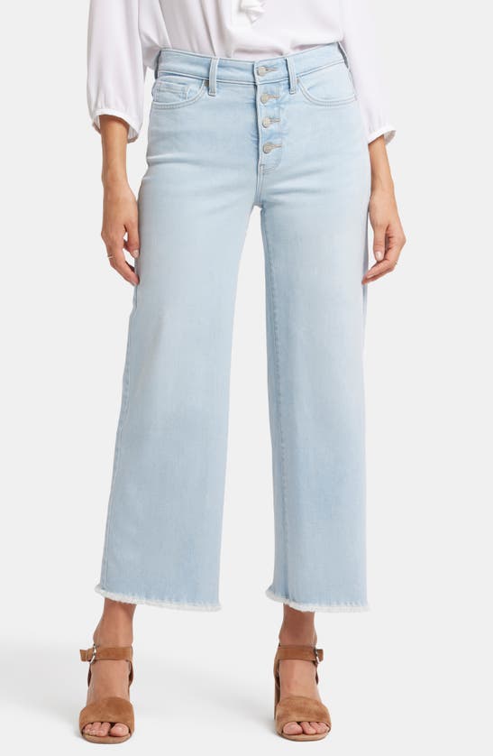 Nydj Teresa Frayed Exposed Button High Waist Ankle Wide Leg Jeans In Oceanfront