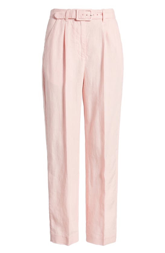 & Other Stories High Waist Pleat Front Linen Ankle Pants In Pink