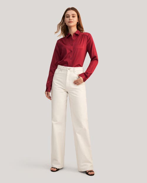 Lilysilk Long Sleeves Collared Silk Blouse In Claret