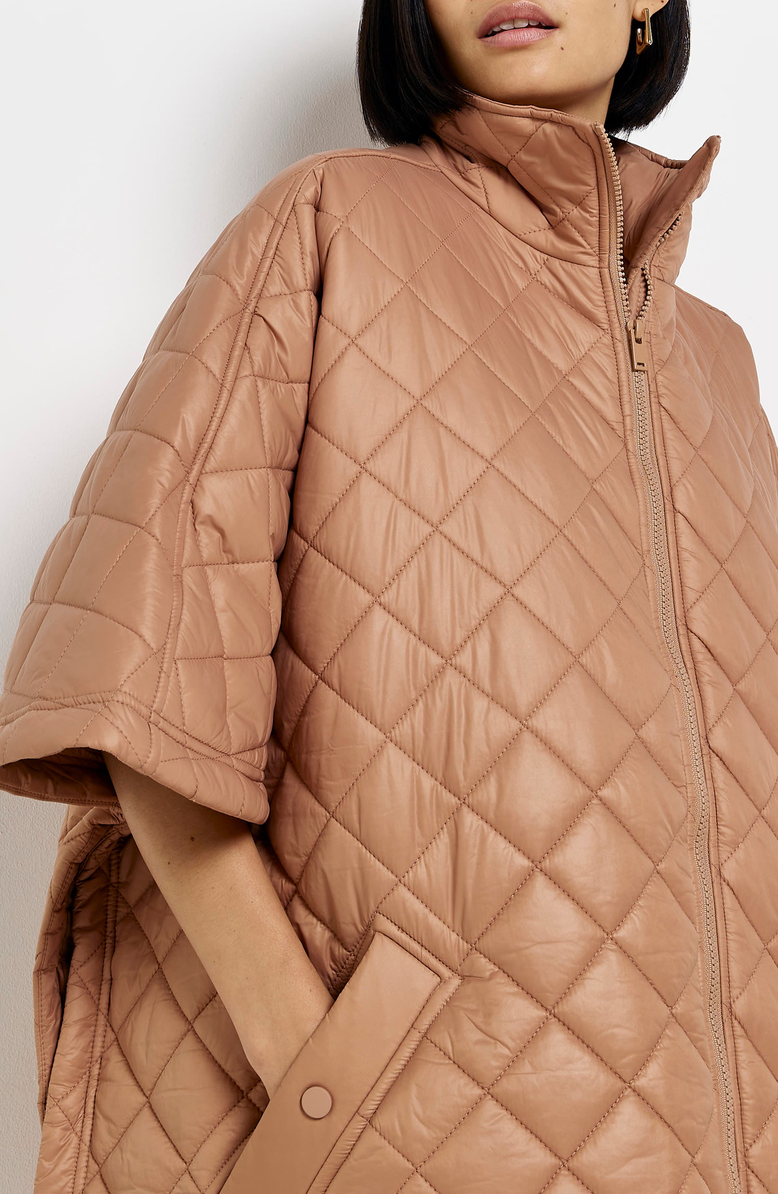 Womens Clothing Coats Capes River Island Brown Quilted Cape 